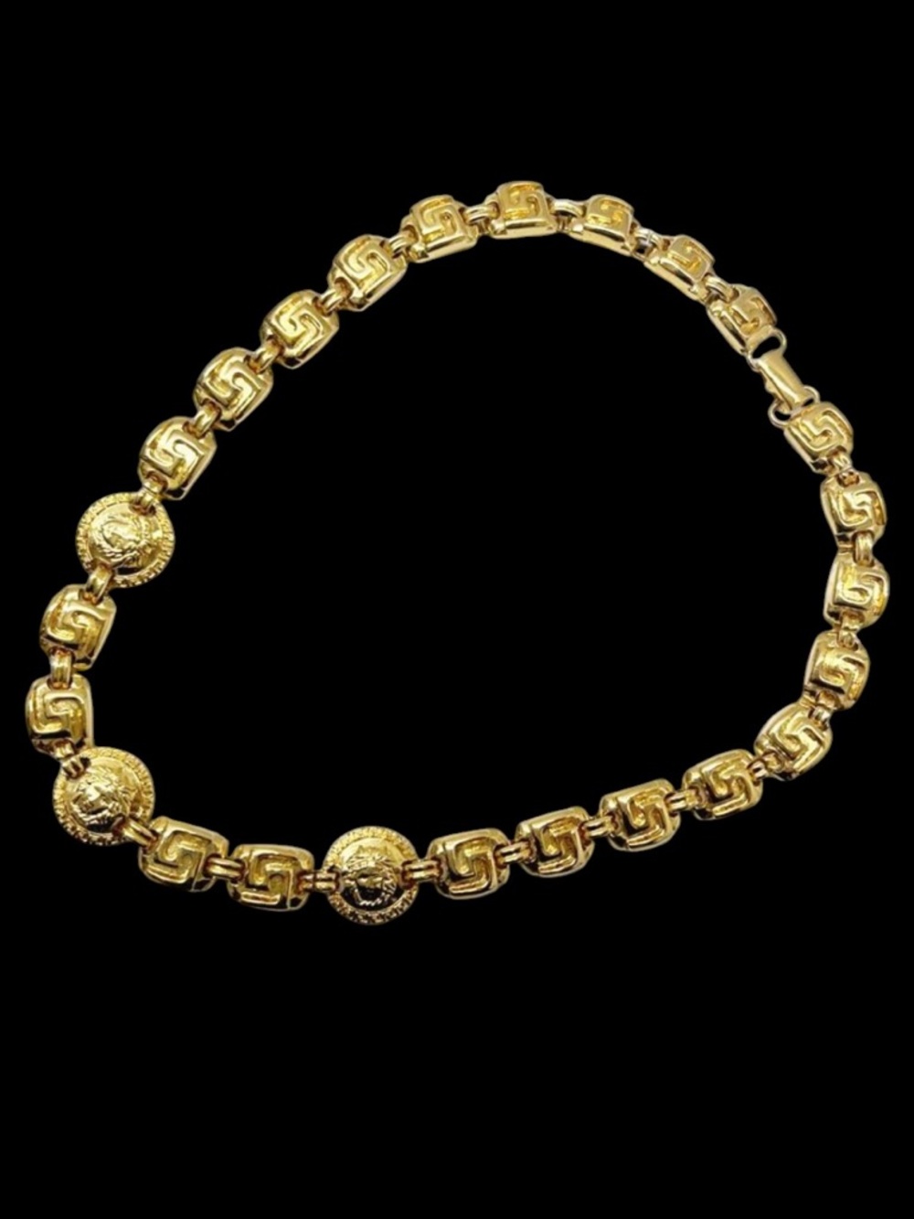 Gianni Versace Vintage Gold Plated Greek Key Medusa Coin Link Necklace